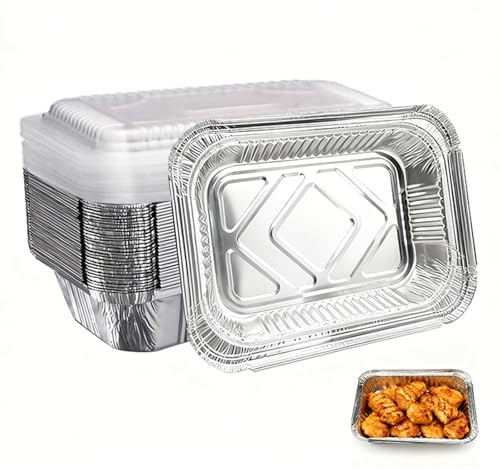 TXZRWH 20 bandejas desechables de aluminio para barbacoa y cazuela con tapa, 450 ml (16,5 x 13 x 4,5 cm) para asar, hornear, cocinar y transportar alimentos, perfectos para congelar y asar