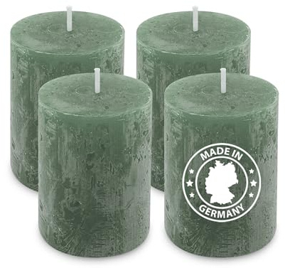 Alluvo Stumpenkerzen 4er Set Smaragd 80 x 60 mm aus Pflanzenwachs | RAL-zertifizierte, palmölfreie Kerzen mit bis zu 100 Stunden Brenndauer – ideal für Hochzeit, Naturdeko und Advent