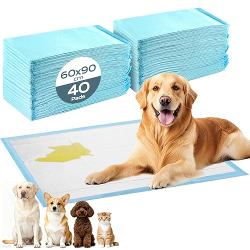 Chumix PIPI Matten für Hunde, 40 Stück Trainingspads, Wickelunterlagen Einweg 60X90cm, Einmalunterlagen, Auslaufsicheres 6-Lagiges Design,Welpen Unterlagen Für Welpen,Seniorenhunde, Lnkontinenzpflege