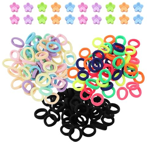 YOCHLEY 300 st babyhårnoppor med 20 st mini hårklämmor, flerfärgade elastiska hårband, barn hårsnodd, baby hårband, sömlösa hästsvanshållare för flickor, ingen skada (flerfärgad)