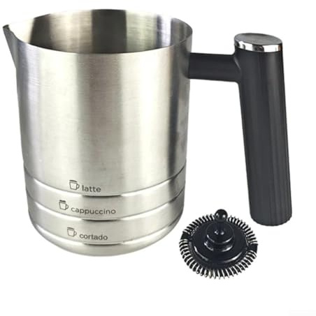 Milk Frother Jug Coffee Machine, Stainless Steel Frothing Pitcher Milk Coffee Jug Cup with Stirring Head for ES601 and ES655 Coffee Machines, Dishwasher Safe