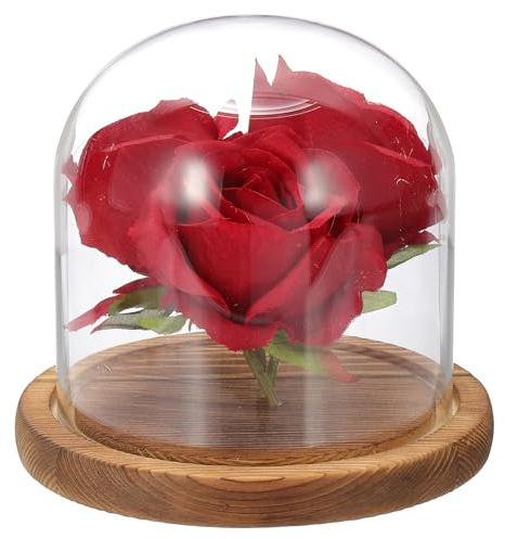 sourcing map Glass Cloche Display Dome, 4.7 x 4.7 Glass Dome Display Case Wood Base Tabletop Jar Case Decorative Bell Jar for Plant Home Decor Office Wedding Party, Wood