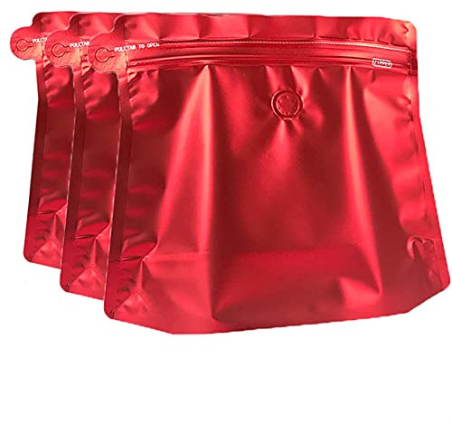 Vacuum Food Sealer Bags,100Pcs Mylar For Coffee Beans Metallic Foil With A One-way Air Valve - Stand Up Ziplock Packaging Bag Heat Sealing(Red,1lbs)