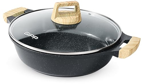 GiPP Faitout 28 cm, Casserole Induction avec Couvercle Verre et Poignée Anti-brûlure, Revêtement Antiadhésif en Céramique, Compatible Tous Feux, 3,8L Cocotte en Fonte D'aluminium, Hauteur 7,5 cm