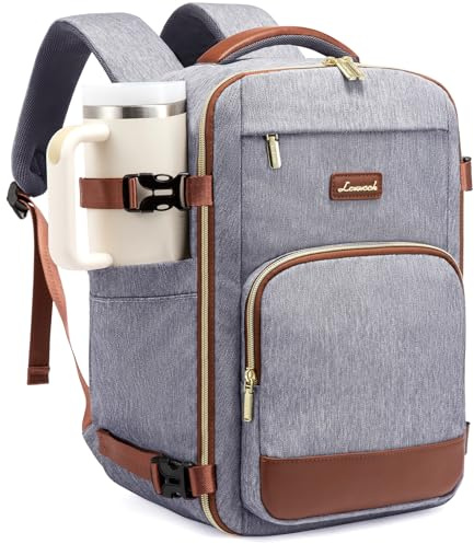LOVEVOOK Ryanair Handgepäck 40x30x20, 24L Reiserucksack Damen, Handgepäck Rucksack Ryanair, Rucksack Damen, Reiserucksack Cabin Bag für Eurowings, Wizz Air, Urlaub Must Haves - Grau Kastanienbraun