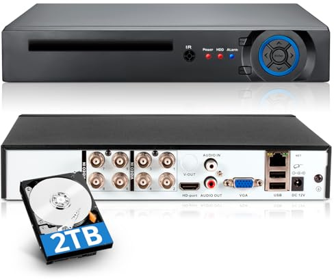 Douevo Grabadora de seguridad DVR de 8 canales 1080P con disco duro de 2 TB, DVR con cable para cámara de seguridad, grabadora de video digital híbrida 5 en 1 de 8 canales compatible con cámaras TVI