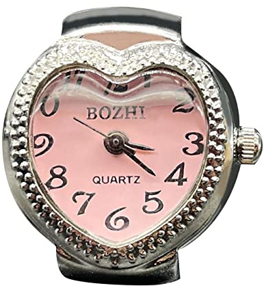 Generisch Ringe Befestigung um die Zeit zu sagen, Uhrenring, runder klobiger Ring, silberner verstellbarer Ring, modischer Uhrenschmuck Ringe Kinder Set (Pink, One Size)