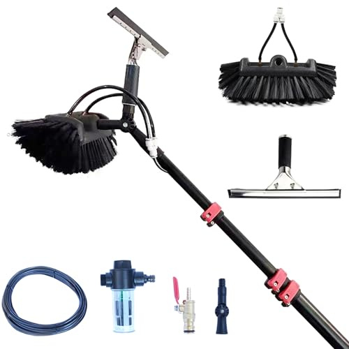 3.6-10.8M Telescopic Window Cleaning Pole Kit with Water-Fed Brush Extendable Solar Panel Cleaner for Conservatory Roofs Efficient Window Washer Equipment