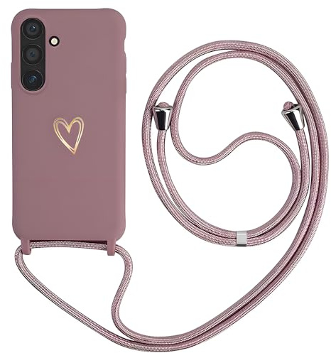 Anfire Handyband für Samsung Galaxy A57 5G Hülle mit Band, Pink | Herz Love Design Silikon Stossfest Handyhülle, Verstellbar Abnehmbar Kordel, Kameraschutz und Bildschirmschutz