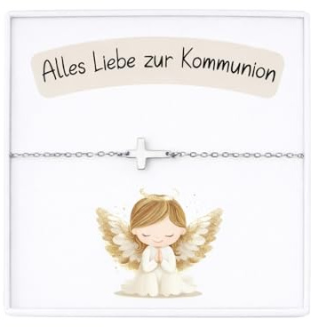 Armband Kinder – Kreuzarmband – Geschenk zur Kommunion – Verstellbares Armband Mädchen & Junge (12+3 cm) mit Geschenkbox (Silber)