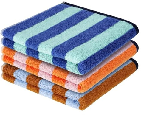 herzbach home Handtuch Good Vibes 3er-Set 50 x 100 cm | Weiche & saugstarke Handtücher im gestreiften Design | 100% feinste Baumwolle (FARB-Mix)