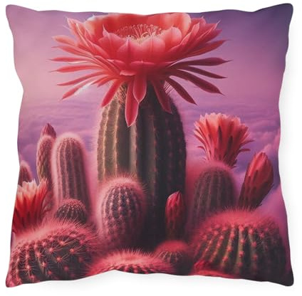 Coral Cactus Bloom Outdoor Pillow - Vibrant Double-Sided Print