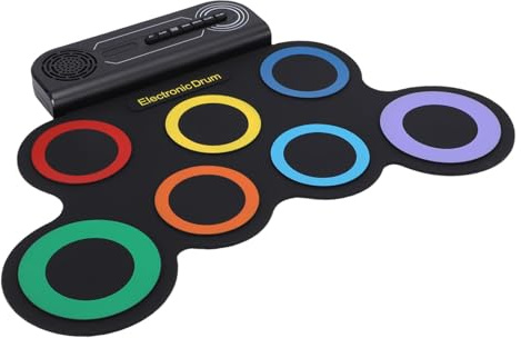 Sorandy Tambor Electrónico de Mano, Juego de Batería Electrónica Portátil, Kit de 7 Almohadillas de Círculo de Color con Altavoz Incorporado Recargable, Ideal para Niños, Juguetes de Instrumentos de