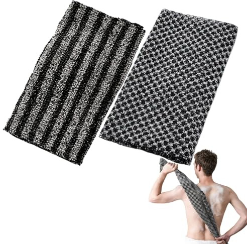 Serviette Exfoliante 120 cm en Bambou et Charbon Actif - Lot de 2 - Exfoliation Douce Corps, Séchage Rapide - Gant de Toilette Long pour Douche, Peau Plus Douce