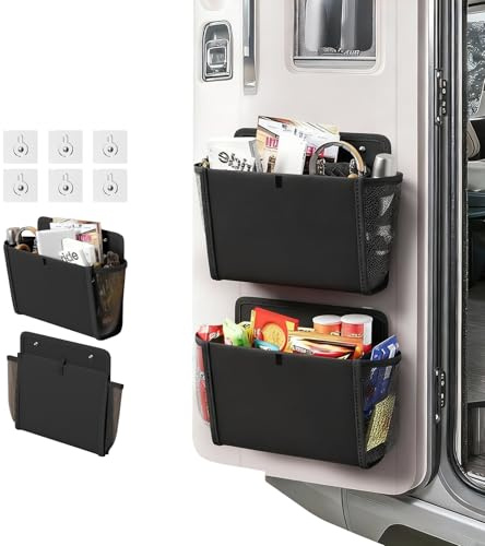 TOHADRILL 2 Stück Wohnwagentür Organizer, Wohnmobil Zubehör, Organizer Wohnmobil Selbstklebend, Hängeorganizer Camping Faltbar, für Van, Küche, Büro, Camping, Schlafzimmer(33×29×15CM)