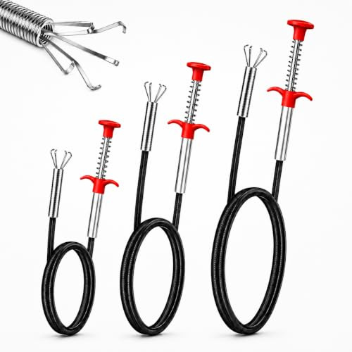 3PCS Furet Deboucheur Canalisation, 0.6m, 0.9m et 1.6m, Pince Telescopique Flexible, Outil à Griffes Longues pour Éviers, Lavabos, Baignoires, Toilettes et Tuyaux Domestiques