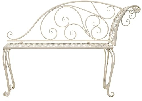GPWERSDF Garten Chaiselongue Antik Weiß mit Schnörkel-Verzierungen und Metallgestell aus Stahl, 128 cm Gartenliege für hohen Liegekomfort