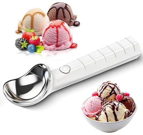 Cuillère à Glace Chauffante Électrique, Rechargeable Cuillère à Glace en Alliage de Zinc Cuillère à Crème Glacée Chauffante, 2 Réglages de Température, Adaptée à Tous Types de Desserts Glacés (Blanc)