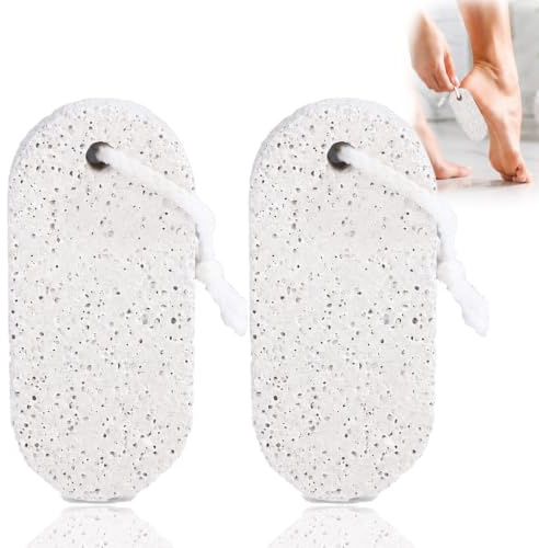 Pumice Stones, White Oval Foot Scrubbers with Hanging Cords, 2-Pack