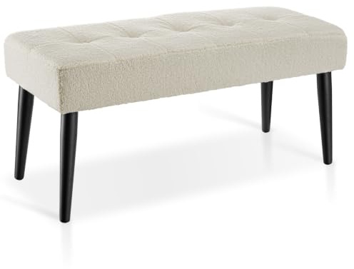 TecTake® Sitzbank, 95 x 38 x 45 cm, edles Steppmuster, 220 kg belastbar, gepolstert, bodenschonende Kappen, Polsterbank, Bank, Sitzgelegenheit, Flurmöbel, Sitzmöbel - Bouclé Creme