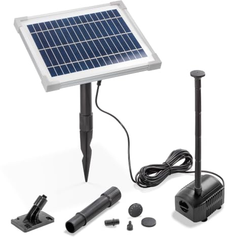 esotec Solar-Teichpumpenset 420l/h Solarpumpe mit Trockenlaufschutz 101908 | 6Wp Solarmodul, regulierbare Fördermenge, Trockenlaufschutz, 4 Fontänen, 5m Kabel, Schlauchanschluss 10mm/13mm
