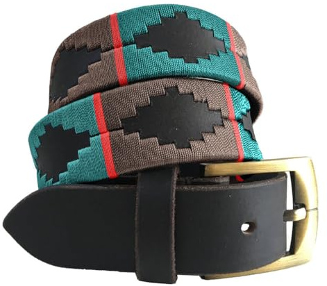 Carlos Diaz Cinturón Polo de Cuero Bordado Marrón Premium de Diseñador para Hombres Mujeres Unisex