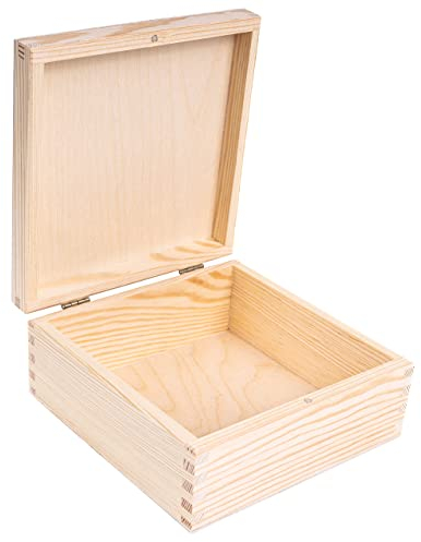 Creative Deco Quadratische Kleine Holzkiste mit Deckel | 16,2 x 16,2 x 7,2 cm | Holzstiftschloss Klein Holzbox Holzschachtel Geschenkbox Schatzkiste Unlackiert Kasten | Für Geschenk, Hochzeit, Schmuck