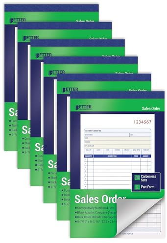 Better Office Products Large Sales Order Books, 6 Pack, 2-Part Carbonless (White/Canary Yellow), 5-7/16 x 8-7/16 inches, 50 Sets per Book, 300 Total Sets, 6 Books