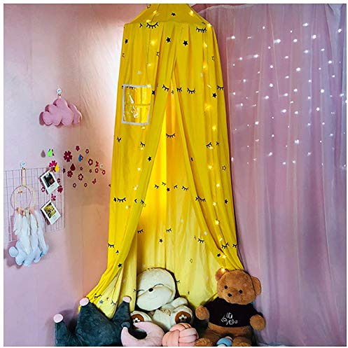 Betthimmel Baldachin für Kinderzimmer Bettvorhang Babyzimmer Deko Spiel Zelt Schlafzimmer Moskitonetz für Kinderbett Gelb(Höhe:2.5M)