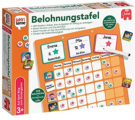 Jumbo Ich lerne – Belohnungstafel – Lernspiel ab 5 Jahren - Spielerisch Aufgaben meistern, Selbstständigkeit fördern, Tagesstruktur Lernen und mit Magnetsternen Motivation für Kinder schaffen.