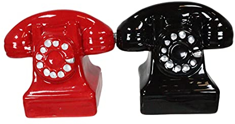 Ebros Ensemble de salière et poivrière magnétiques vintage rétro rouge et noir avec téléphones rotatifs