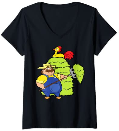 Womens Pitchfork Hayfork Chicken Agriculture Farmer Farm Farming V-Neck T-Shirt