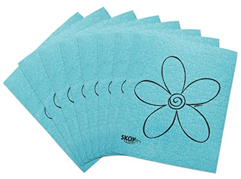 Skoy Cloth, 8-Pack Versatile Swedish Dishcloths for Kitchen and Household Use, Reusable Cleaning Cloths, Planet-Friendly, Dishwasher and Dryer-Safe, Turquoise