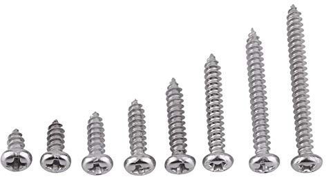 Joyzan Ensemble Assortiment Vis Autotaraudeus, 200Pcs M3 SS304 Acier Inoxydable Goujon Métallique Tête Bombée Plate Autotaraudeus Set Fraisée Bois Panneau Réparation Travail Phillip Cylindrique