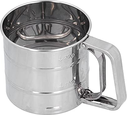 Tamiz Harinero con Mango, Tamiz De Harina Manual Acero Inoxidable, Tamizador de Harina Reposteria Profesional, Operación con una Sola Mano Colador de Taza para Harina, Cacao Y Azúcar Glasé