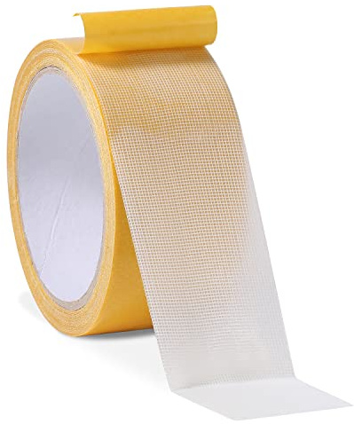 TOYMIS 5cm x 10m Doppelseitiges Klebeband, Multifunktional, Superklebrig, Teppich mit Glasfasernetz, Weiß, Für Zuhause, Büro, Schule