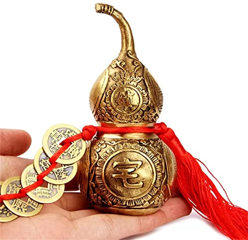 Brass Good Luck Wu Lou Hu Lu Gourd Chinese Feng Shui Luck and Treasure for Housewarming Gifts Home Decoration Peaceful Copper Statue Collectible Figure Sculpture Charm Amulet