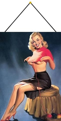Metall Schild 20x30cm mit Kordel Erotik pin up sexy Strick Pulli Blechschild