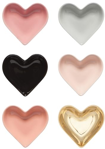 Now Designs Jubilee Heart Stoneware Shaped Pinch Bowl Set, Mini Bowls for Dipping and Seasoning-Soy Sauce Dish, 2 oz, DIA3.75 x H1in, Set of 6
