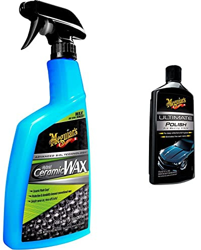 Meguiar's G190526EU Hybrid Ceramic Wax, 709ml & Ultimate Polish, 473 ml, Cera ibrida ceramica, Protezione e lucidatura di superfici veicoli, come auto o barche