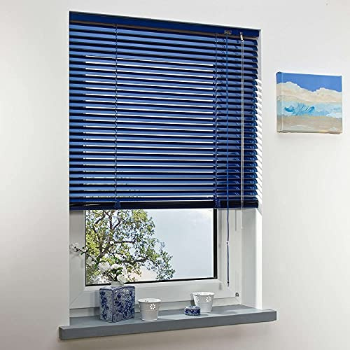 Alu-Jalousie, Verschiedene Größen & Farben, für Fenster & Tür, Rollo, Vorhang, Aluminiumjalousie, Lamellen-Rollo, Jalousette (blau 25mm, 75x250 cm)