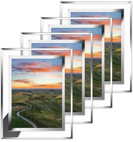 Cinnani Cornice Foto 13 x 18, Cornice Trasparente set di 4, Portafoto da Tavolo Argento in Vetro, Cornice Personalizzata Con Foto per Casa, Ufficio, Matrimonio, Regalo