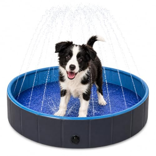 hundepool - Sprinkle Hundepool Blau und Dunkelgrau - integrierte Wassersprinkler - Anschluss für Gartenschlauch - Rutschfester Boden - ohne Luftpumpe - 80 x 20 cm - Flamingo