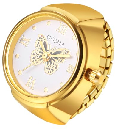 JewelryWe Ringuhr Fingeruhr Elastisch Schmetterling - Damen Analog Quarz Fingerringuhr Ring Uhr Uhrenring mit Schmetterling Römischen Ziffern Zifferblatt und Silber/Gold Legierung Elastisch Band