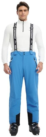 fit space Isolierte Herren-Skihose, wasserdicht, 15.000 mm, abnehmbare Hosenträger, Winter, Schnee, Snowboardhose, Blau, Medium