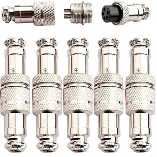 VISSQH 5 Paia GX12 5Pin Connettore Aviazione,12mm Connettore Aviazione Maschio Femmina,Presa aeronauticaConnettore Aviazione Pannello Metallo(Docking)