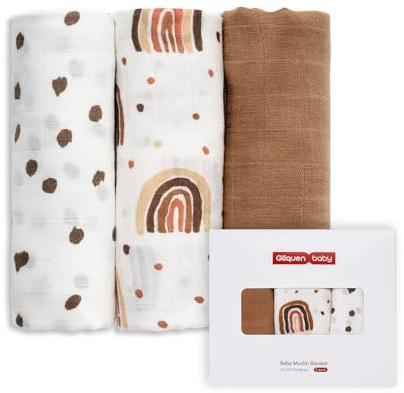 GLLQUEN BABY Panni Quadrati in Mussola per Bambino, Confezione da 3, 70 cm x 70 cm, Panni per il Rutto del Neonato, 100% Cotone, Assorbenti e Traspiranti, Ideali per Pulire, Asciugare e Coprire i