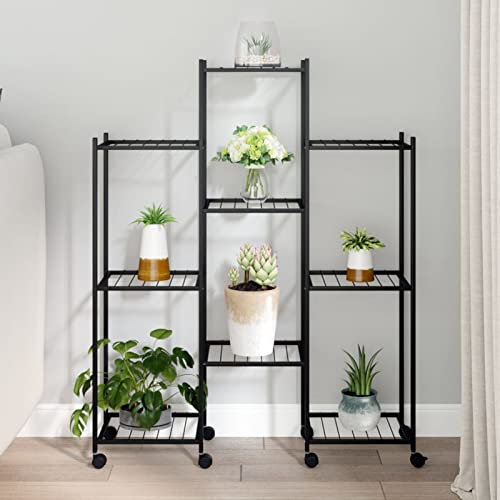 ARKEM Soporte para Flores con Ruedas Hierro Negro 83x25x100 cm Maceteros Escalera Estanteria Plantas Interior
