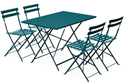 Alice's Garden sweeek - Table de Jardin bistrot Pliante métal + 4 assises 110 x 70cm. avec Quatre chaises Pliantes. Acier thermolaqué