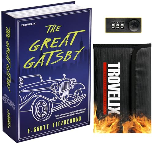 Buchtresor mit Zahlenschloss, versteckter Safe (9,5 x 6,2 x 2,2 Zoll) mit feuerfester Tasche, Secret Diversion Safe, hohle Buchbox versteckte Aufbewahrung, Geldtresor für Bargeld (GREAT GATSBY)